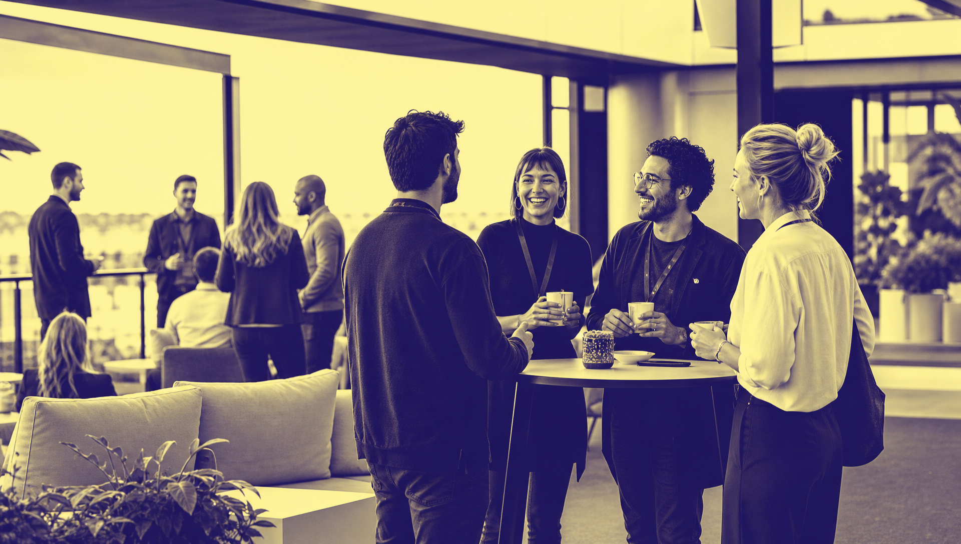 Corporate event delegates between sessions at a Chaos Theory business event